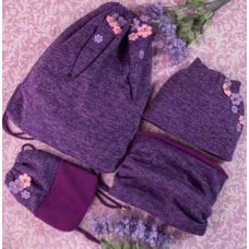 00-00007386 д к-кт Шапка с ушками+снуд+сумка+рюкзак цветочки россыпью меланж фиолетовый(1,5-3) (167061)